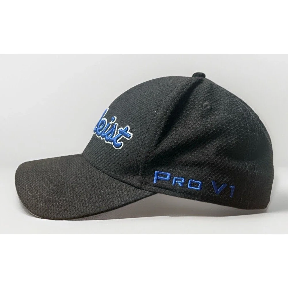 Titleist Golf Hat Cap Black Blue Script Pro V1 A-Flex Fitted L/XL FootJoy